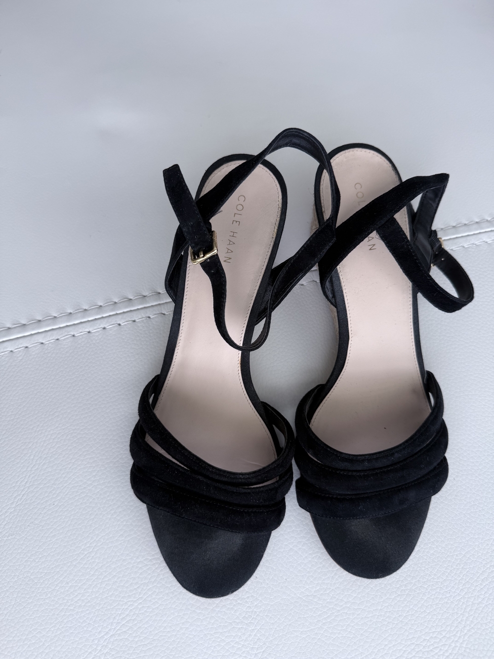 Cole Haan Black Suede Strappy Slingback Heels